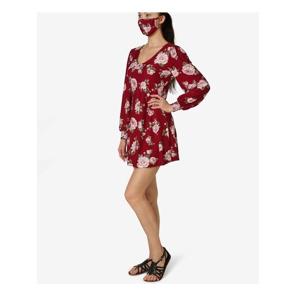 ULTRA FLIRT Womens Burgundy Long Sleeve Short Evening Fit + Flare Dress L - Picture 3 of 4
